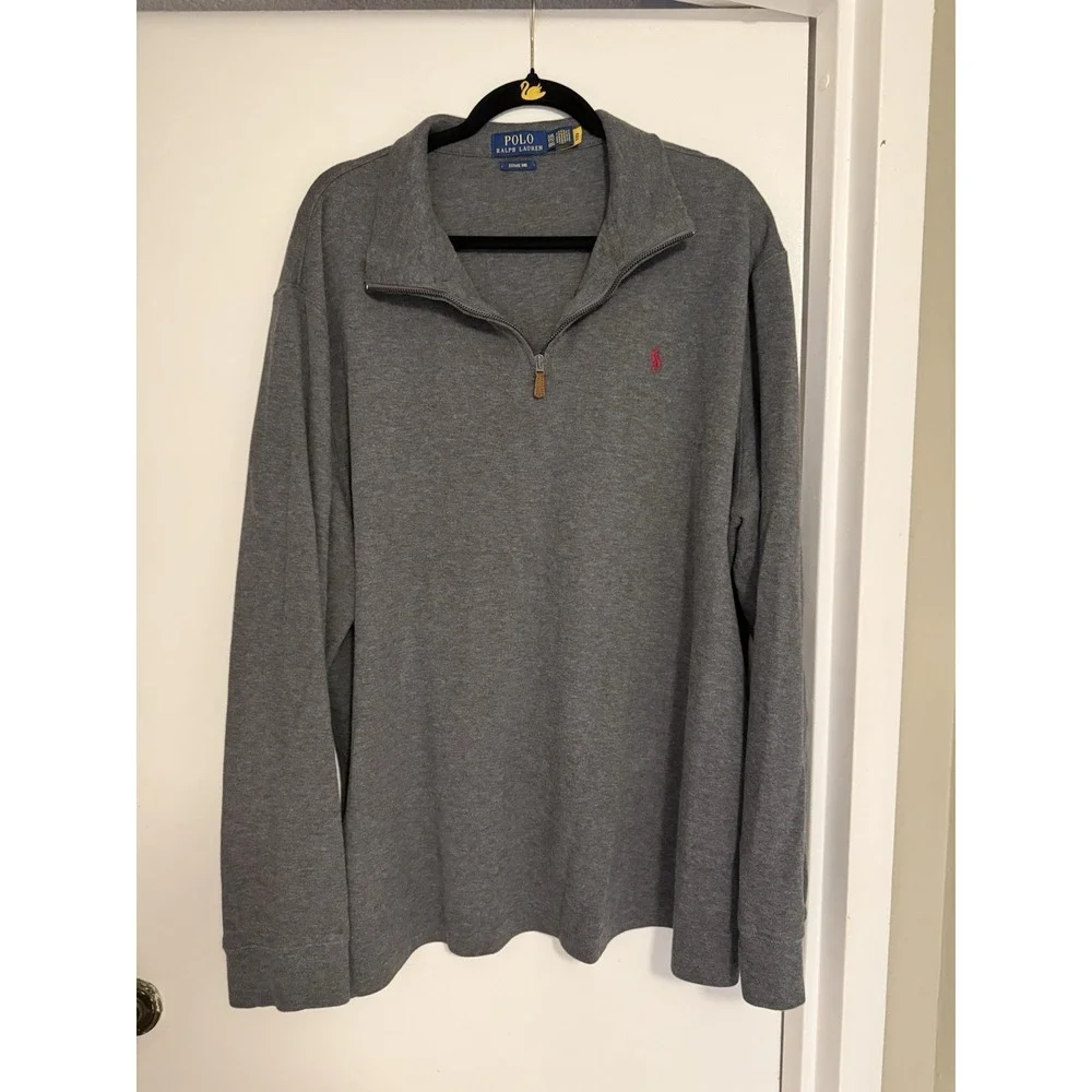 Polo Ralph Lauren Estate Rib Quarter Zip Pullover Gray Cotton Mens XXL Red Pony